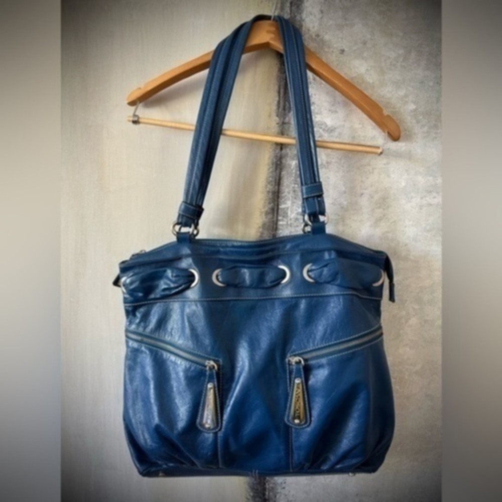 Elegant Blue Leather Tote Bag